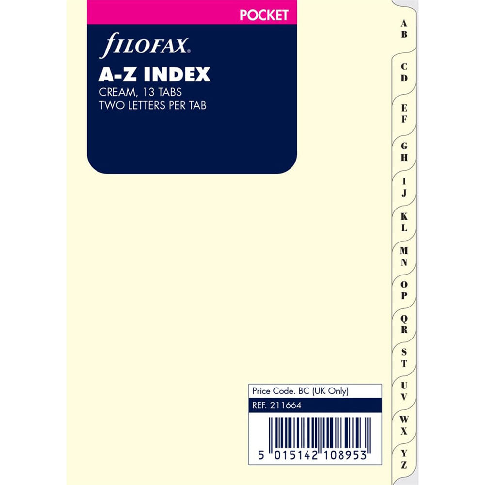 Filofax Pocket A-Z Index 2 Letters per Tab (Cream)