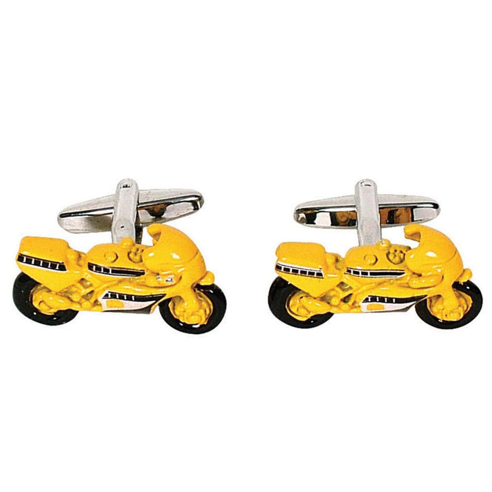 Racing Motor Bike Button Cufflinks (Yellow)