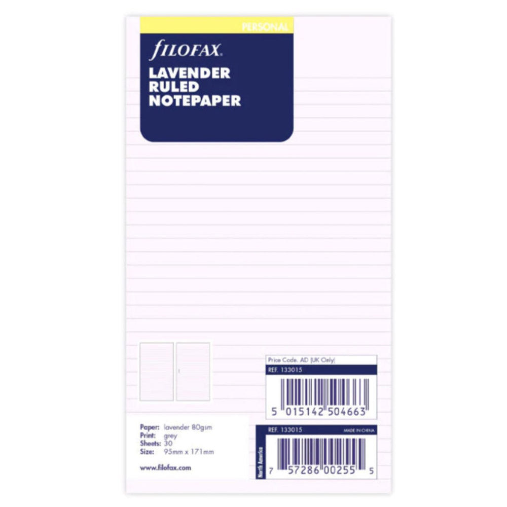 Filofax Personal Ruled Notepaper Refill 30pk (Lavender)