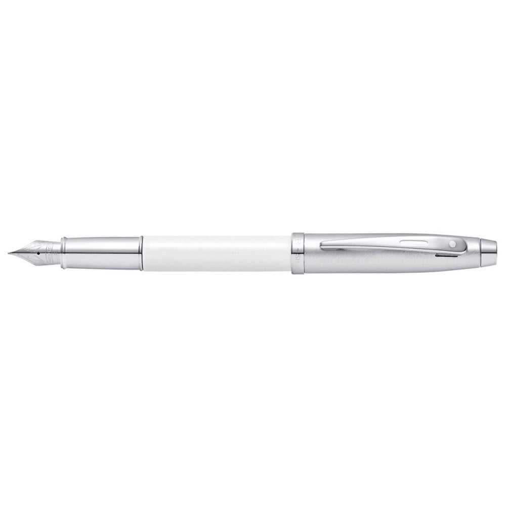 Sheaffer 100 Chrome HS Med Nib Lacquer Fountain Pen (White)