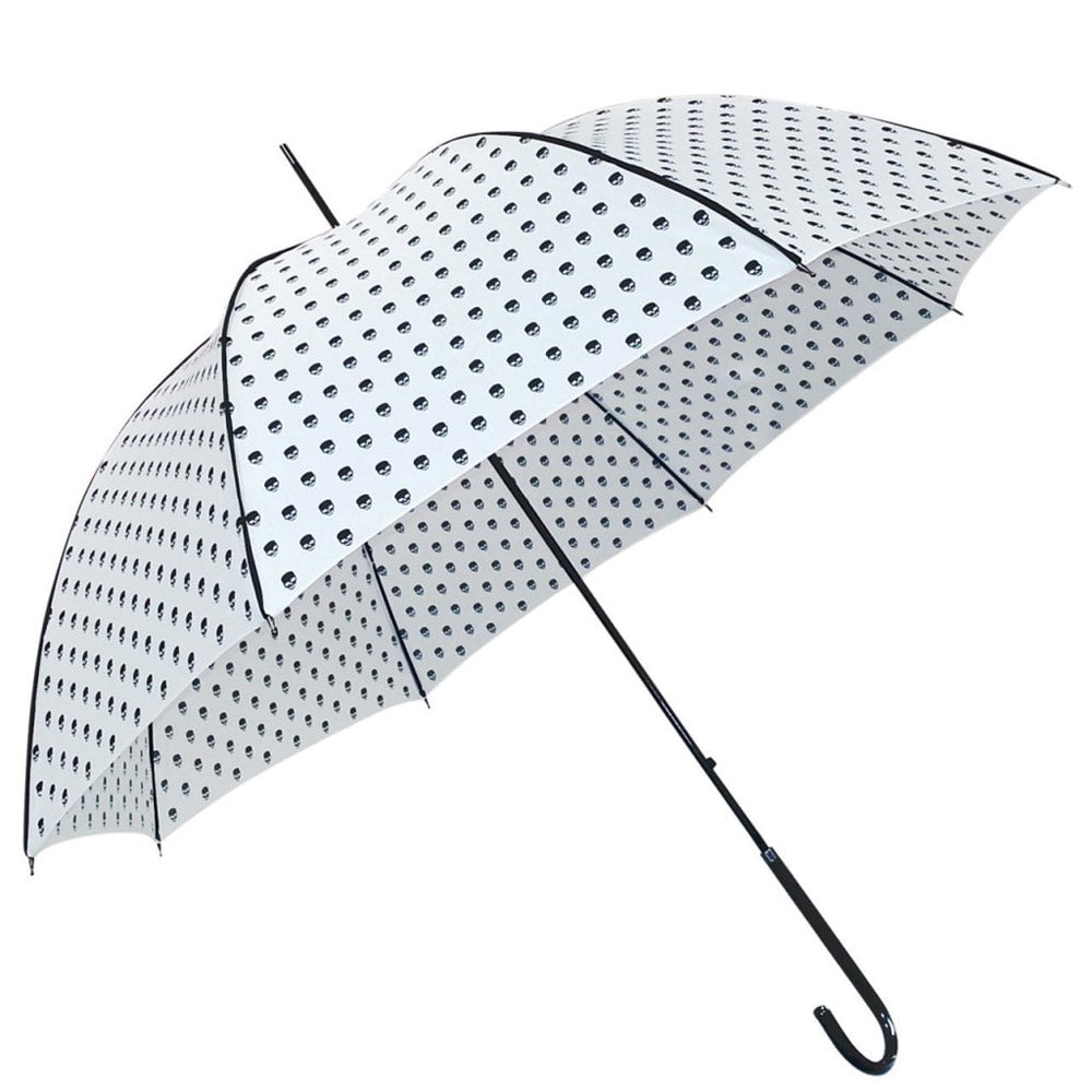 Umbrella with Black Skull Prints (White)