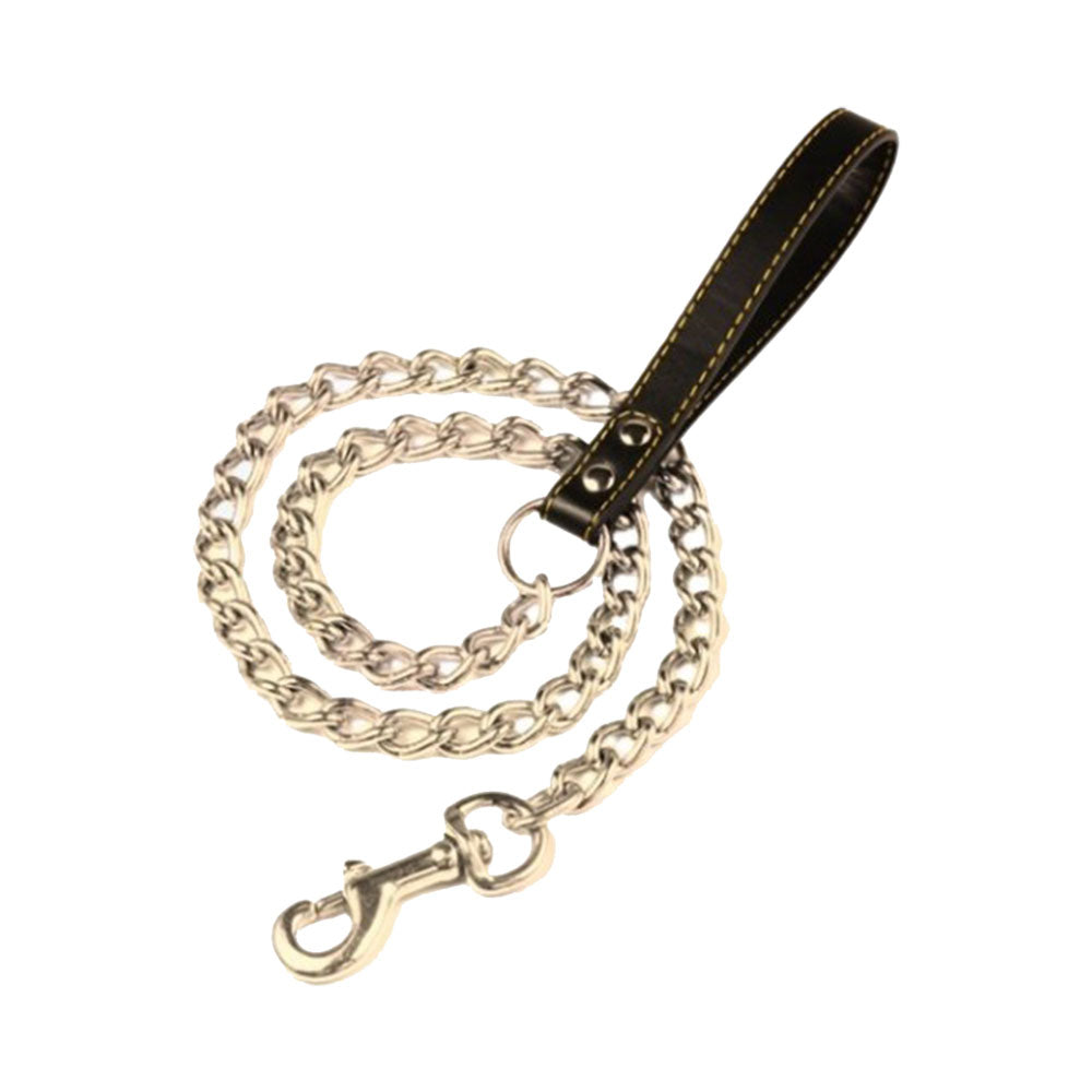 Elite Pet Chrome Chain Lead with Leather Handle