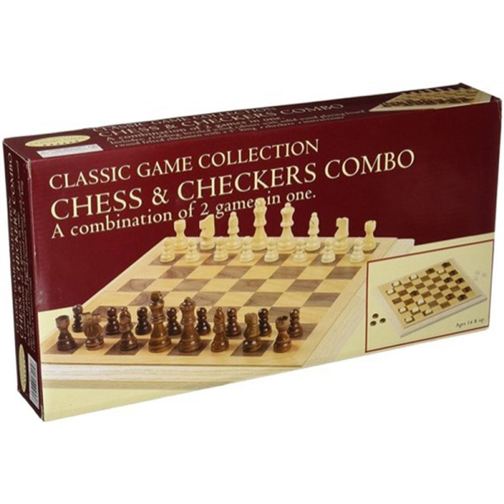 Launch Folding Wooden Chess & Checker Set 16"