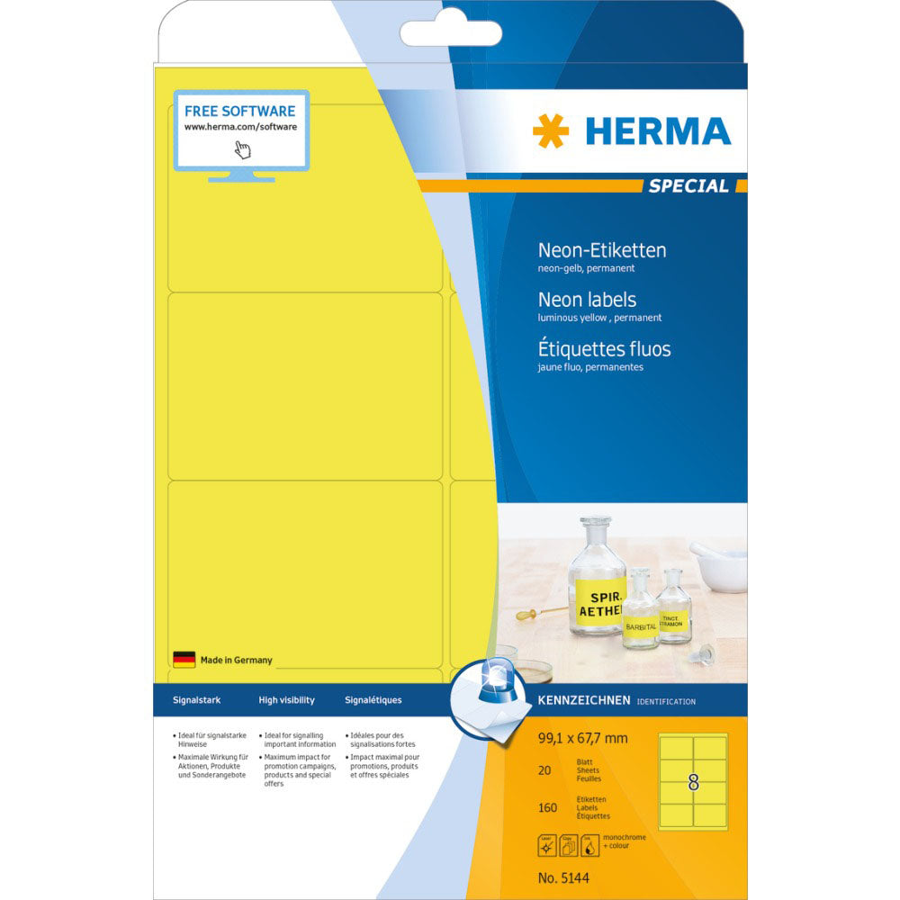 Herma Luminous Neon Labels A4 20pc (99.1x67.7mm)