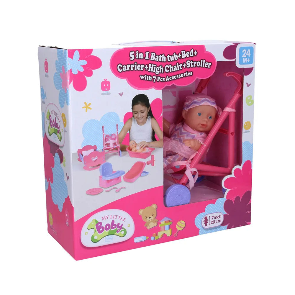 12-in-1  Doll with Stroller, Capsule, High Chair & Bath Toy