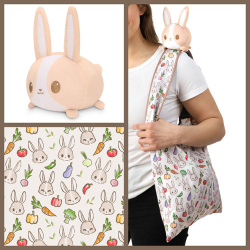 Bunnies & Veggies Tote Bag and Light Brown Bunny Plushie