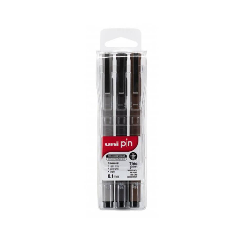 Uni-ball Pin Fineliner Pen Assorted (Wallet of 3)