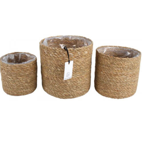 Coffs Seagrass Lined Baskets Round 3 Set 18x18cm