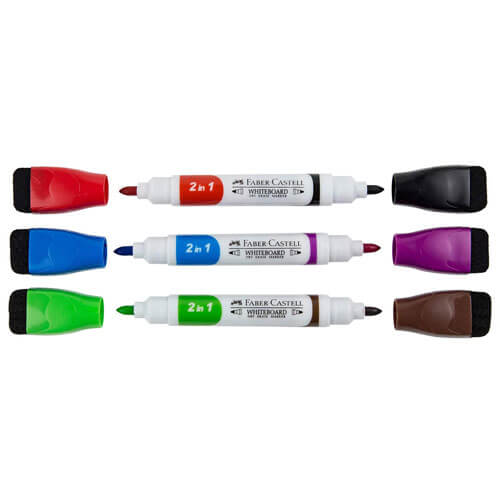 Faber-Castell 2 Sided Whiteboard Set (Markers & Eraser Ends)